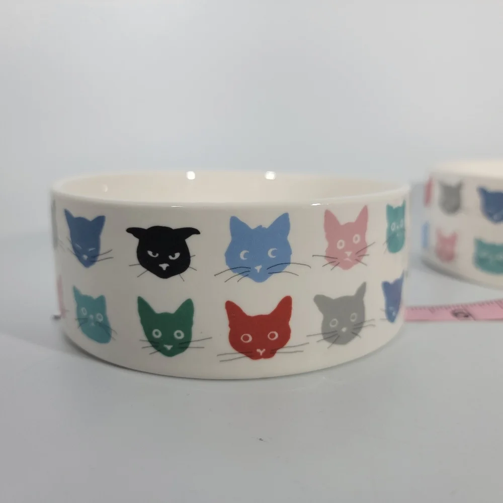 Fringe Studios California Set of 2 Cat-Themed Ceramic Bowls Colorful Cat Faces